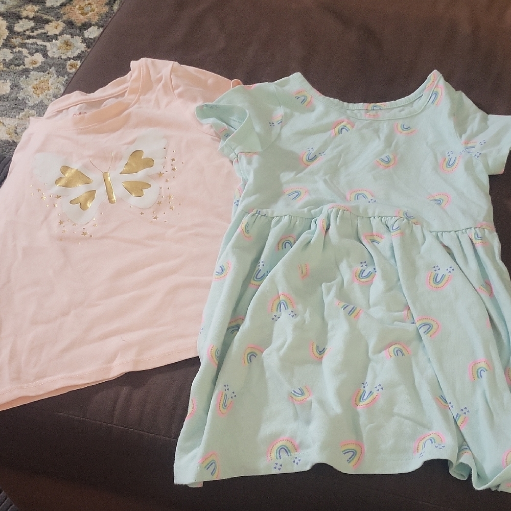 Girls' Pastel Rainbow Dress and Pink Tee Set